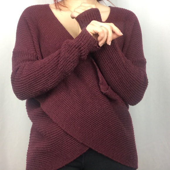 ASTR The Label Knit Red Long Sleeve Cross Over Top - Picture 3 of 12